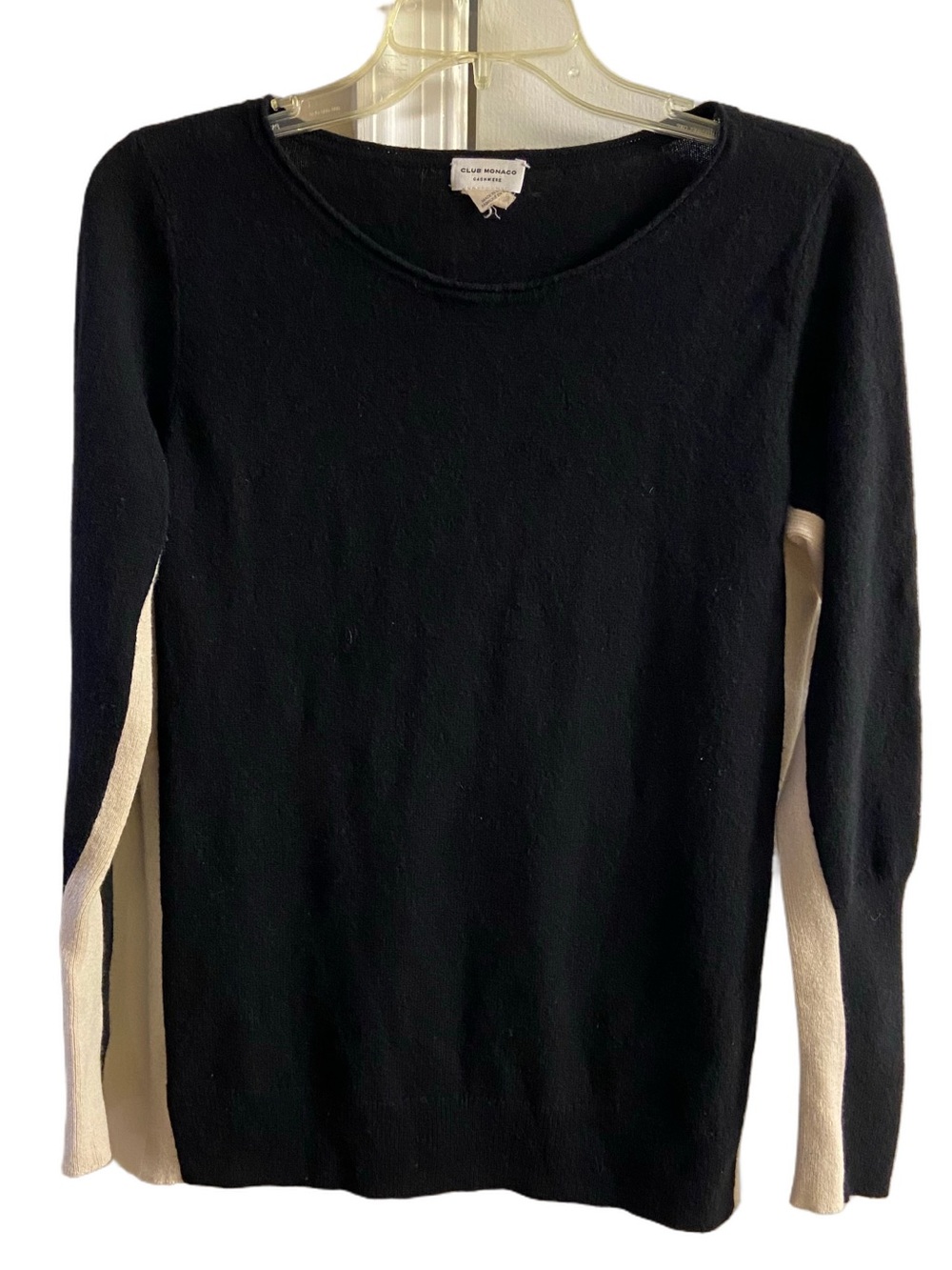 Club Monaco Black Sweater Cream Side Panel Stripe Knit 100% Cashmere Small